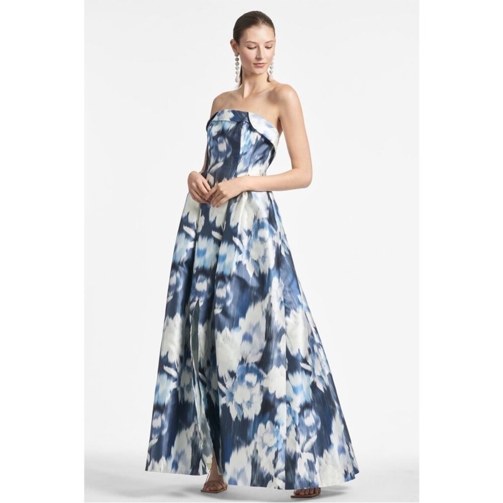 Sachin & Babi Brielle Gown Dress Blue Ikat Floral Size 4‎